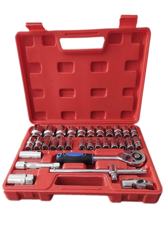 Artnery 32Pcs Heavy 1/2" inch Combinational Ratchet Socket Wrench Spannar Tool Goti Set with Carry Box for Automobiles/Bike/Car Repair Tool Kit Socket Set (Pack of 32) (32pc in Red box) - Image 1